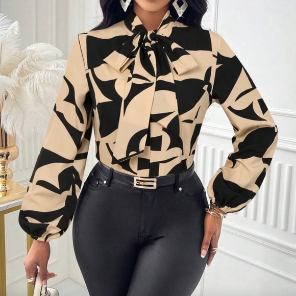 Chic Tan and Black Women's Blouse - Picture 1 of 6